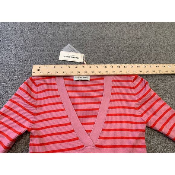 Storm & Marie Women's Large Pink Red Striped Knit Blouse - Picture 6 of 12
